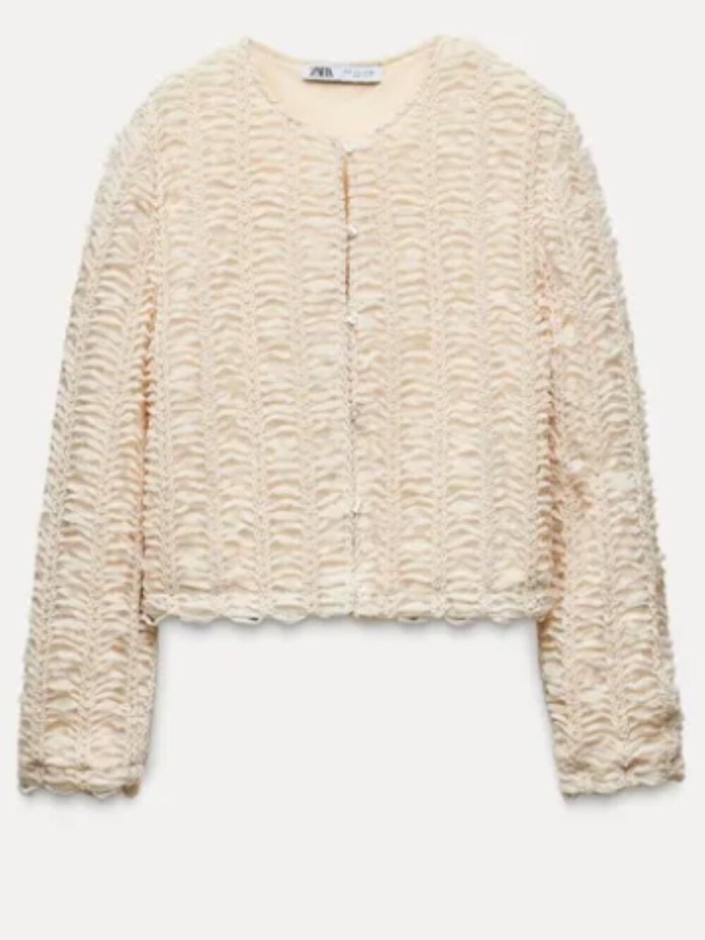 Zara Structured Knit Cardigan Jacket - Ecru - Lace & Fabric with Buttons